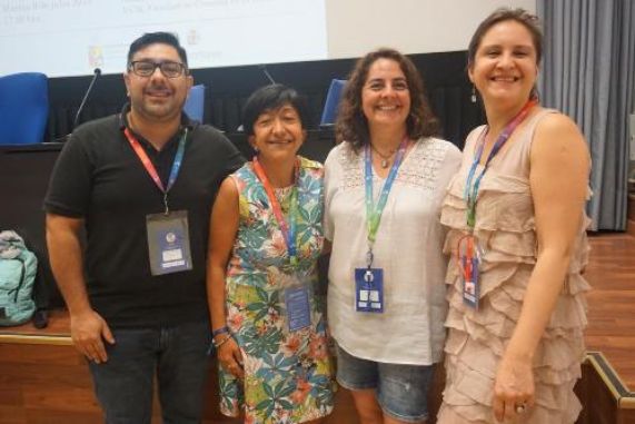 Alejandro Morales, Patricia Peña, Lorena Antezana y Chiara Sáez durante el congreso IAMCR 2019. 