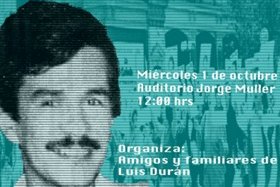 Afiche jornada de homenaje al estudiante de periodismo Luis Durán Rivas.